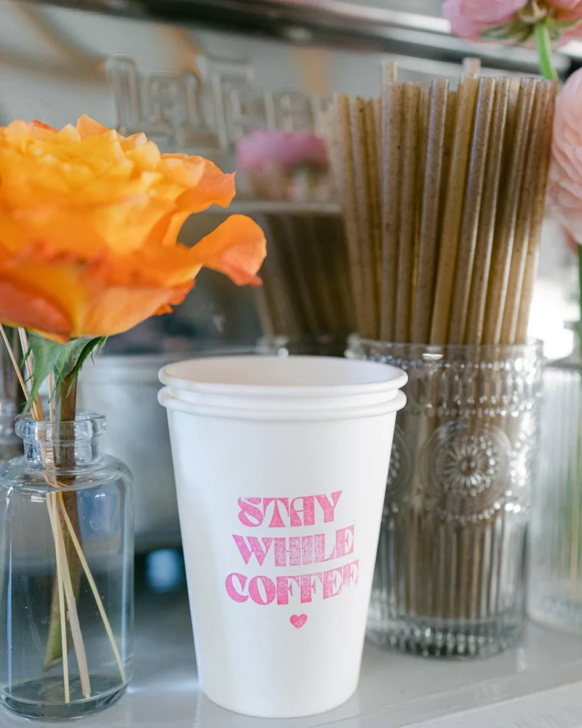 Looking for the perfect wedding day pick-me-up? staywhilecoffee has you covered with the cutest coffee cart that is sure to